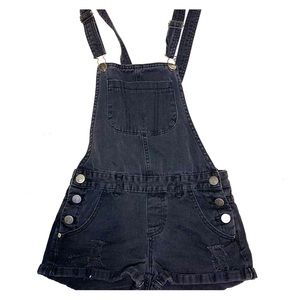 Black distressed overall shorts